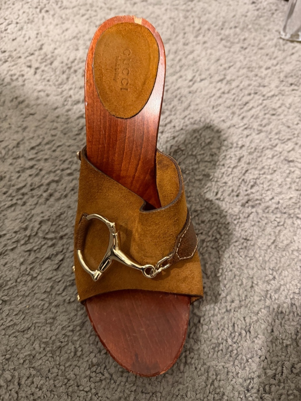 Women’s Gucci Brown Suede Horsebit Mule Sandals with Gold Hardware - Picture 5 of 10
